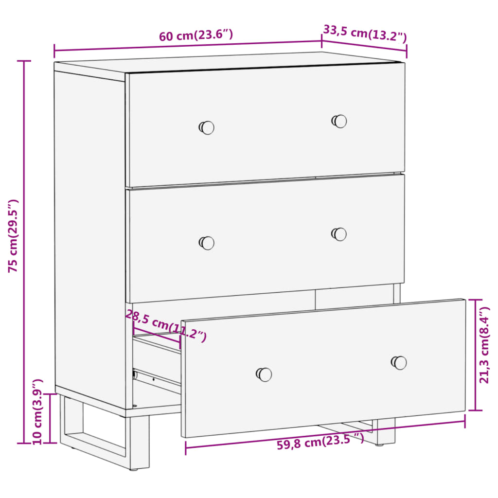 Dressoir 60X33,5X75 Cm Massief Mangohout Bruin En Zwart