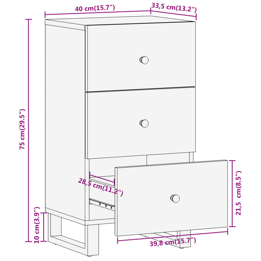 Dressoir 40X33,5X75 Cm Massief Mangohout Bruin En Zwart