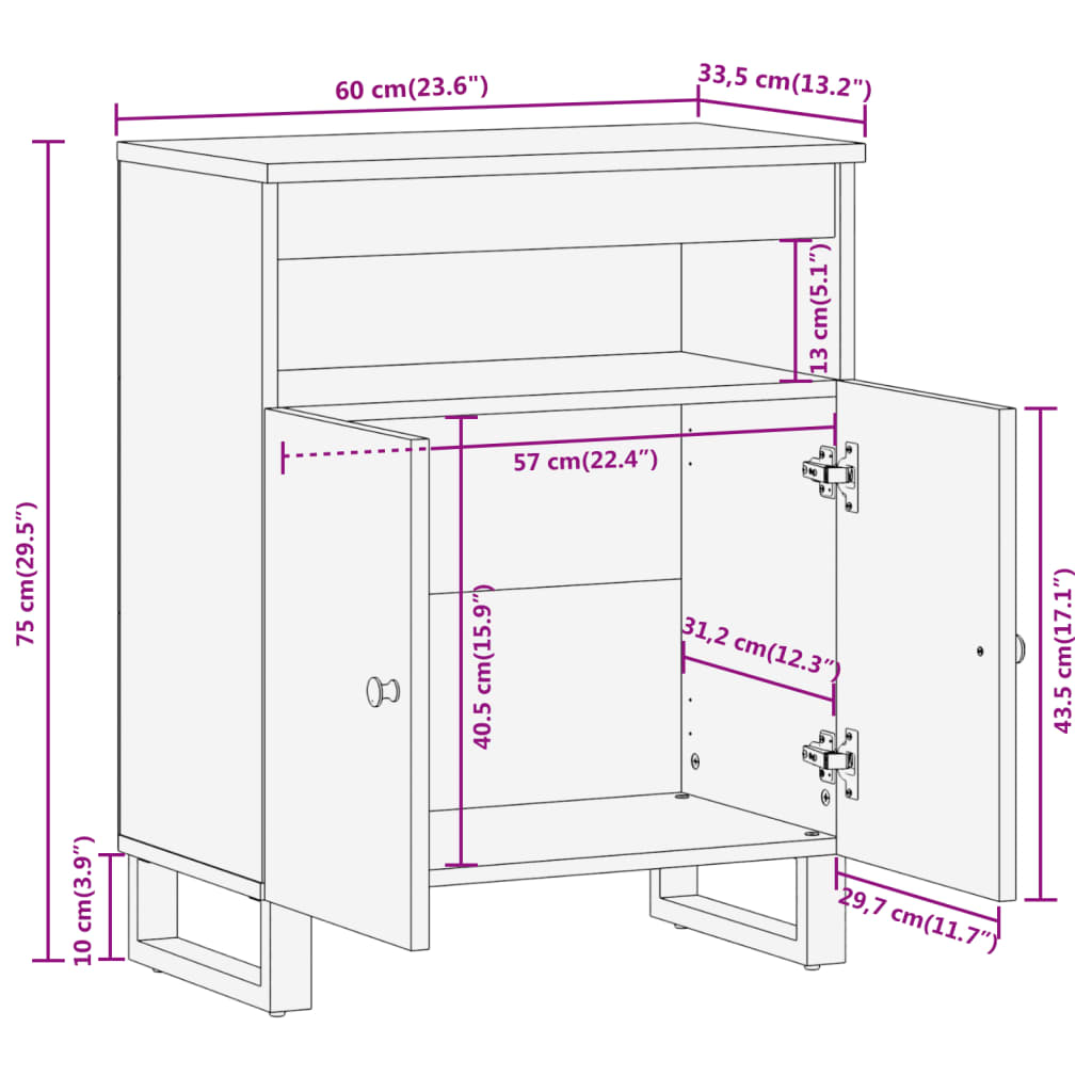 Dressoir 60X33,5X75 Cm Massief Mangohout Bruin En Zwart