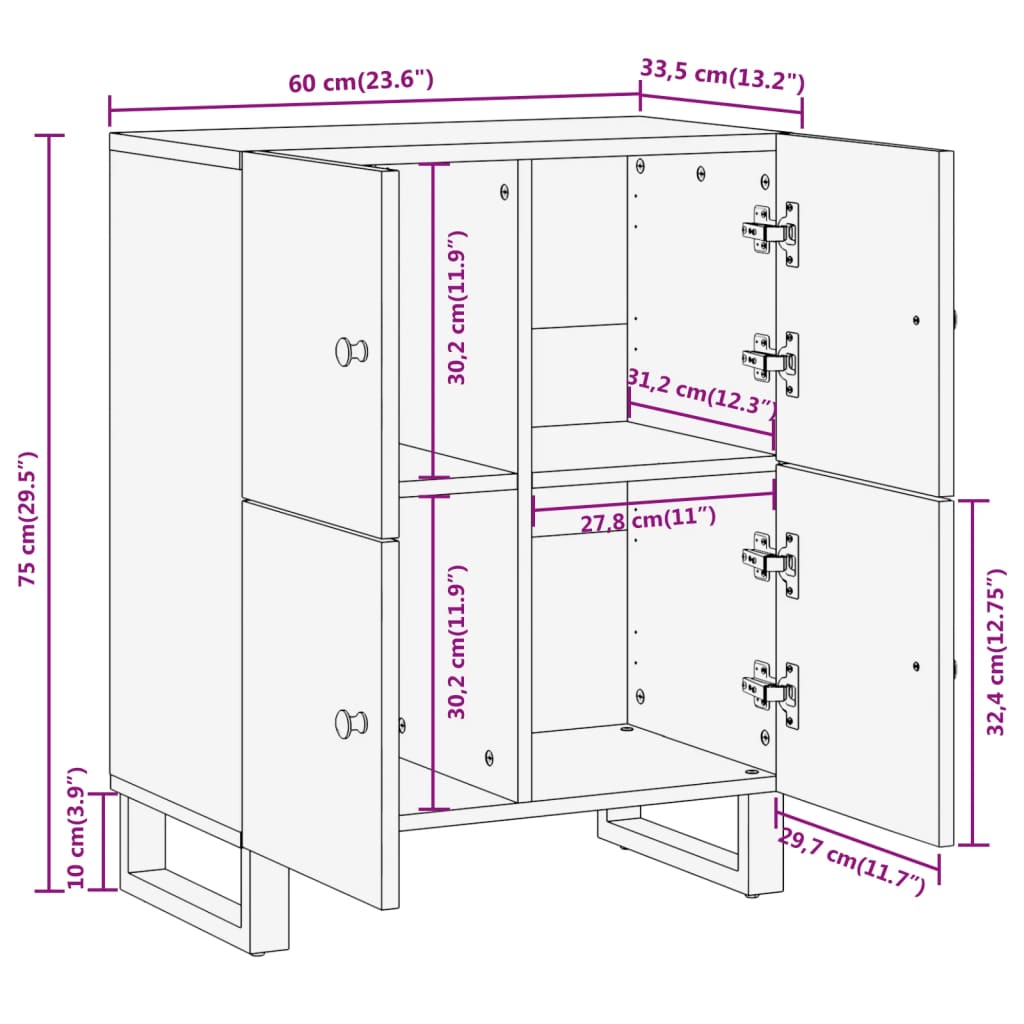 Dressoir 60X33,5X75 Cm Massief Mangohout Bruin En Zwart