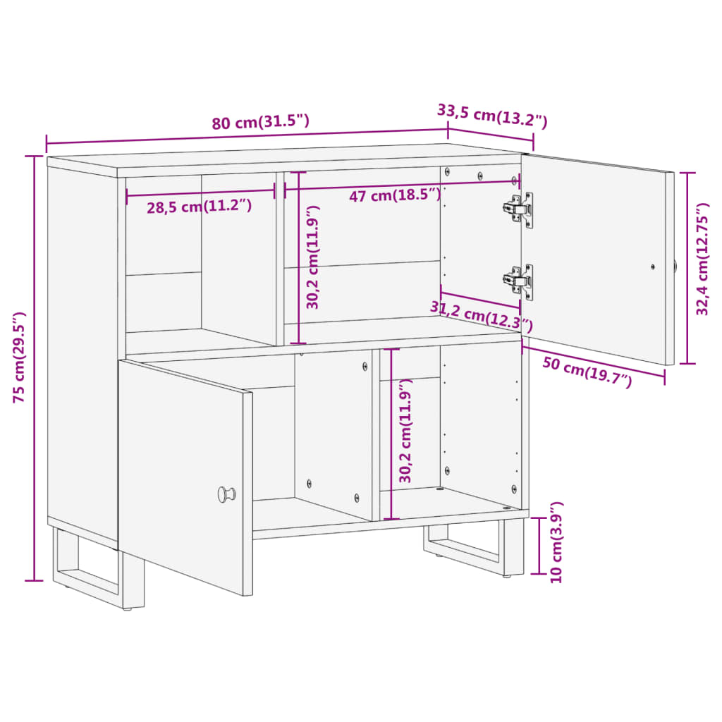 Dressoir 80X33,5X75 Cm Massief Mangohout Bruin En Zwart