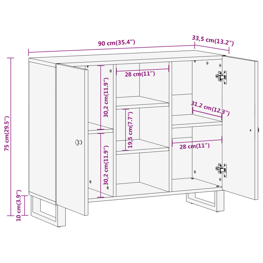 Dressoir 90X33,5X75 Cm Massief Mangohout Bruin En Zwart