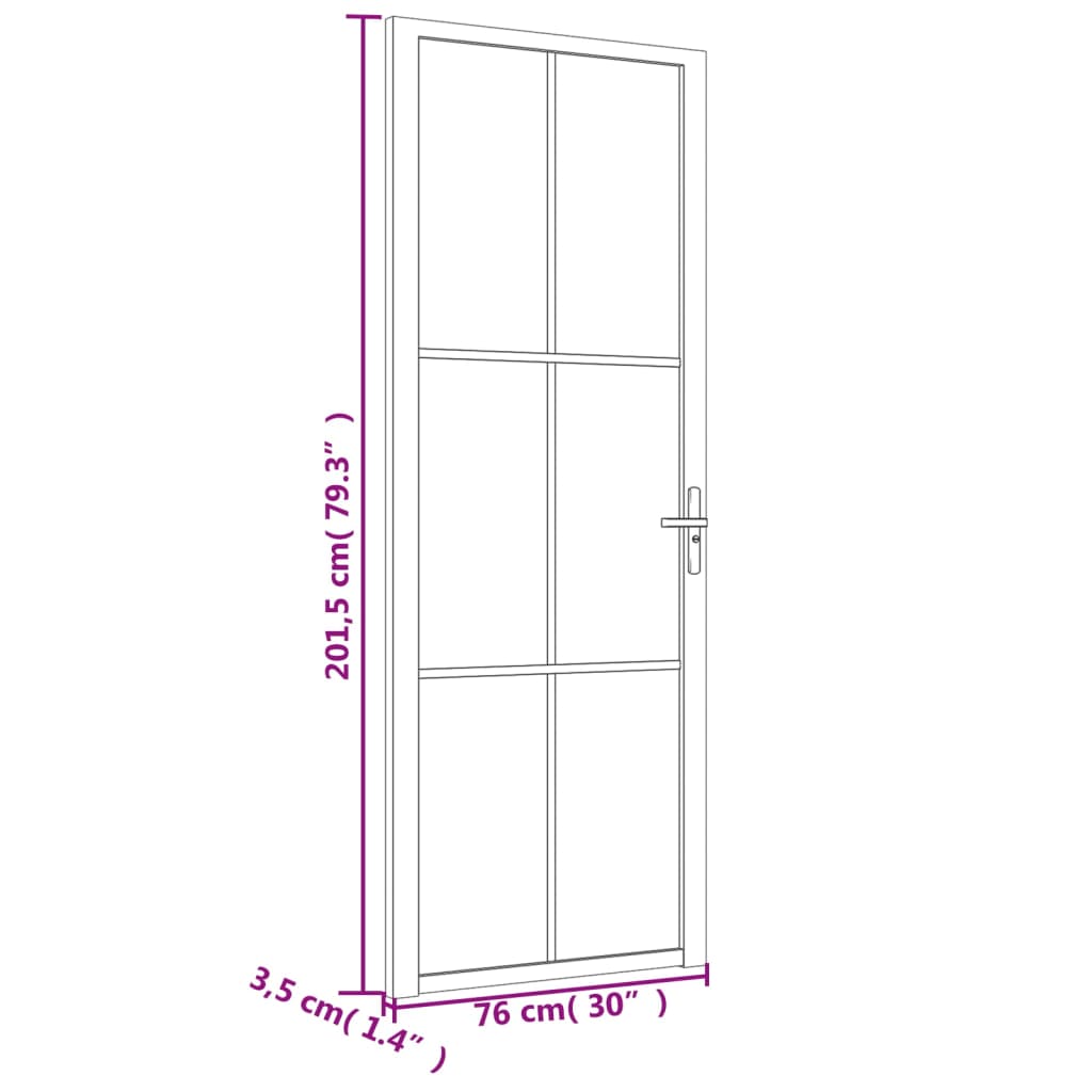 Binnendeur 76X201,5 Cm Esg-Glas En Aluminium Zwart