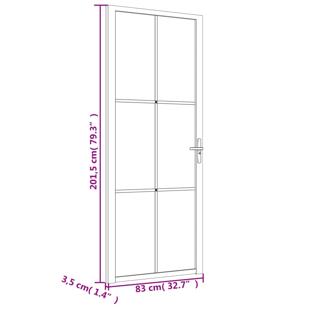 Binnendeur 83X201,5 Cm Esg-Glas En Aluminium Zwart