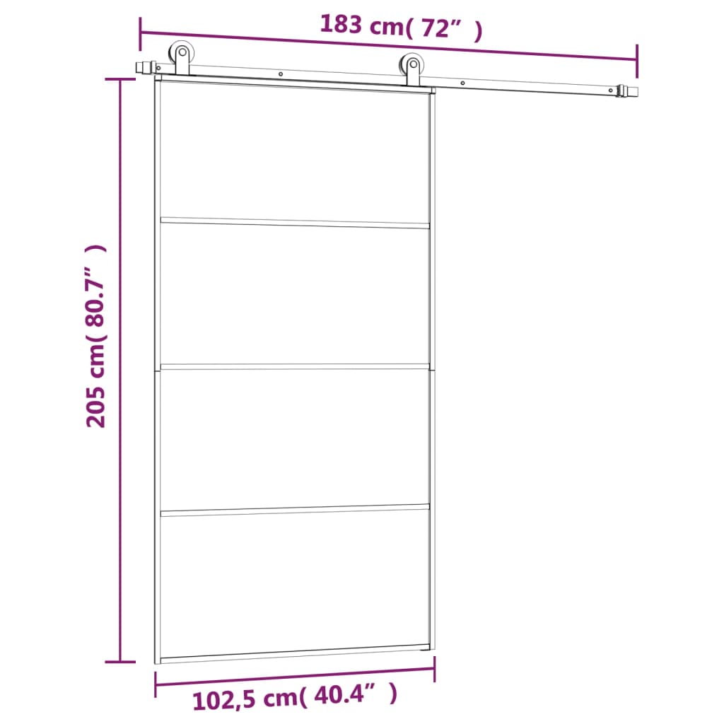 Schuifdeur Met Beslag 102,5X205 Cm Esg-Glas En Aluminium