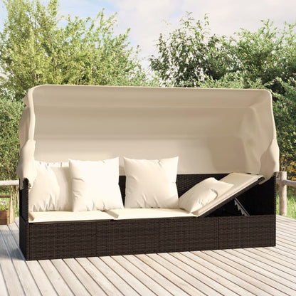 Loungebed Met Luifel En Kussens Poly Rattan Zwart