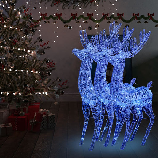 Kerstdecoratie Rendier Xxl 3 St 250 Led's Blauw 180 Cm Acryl