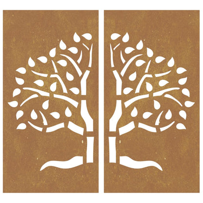 Wanddecoratie Tuin 2 St Boomontwerp 105X55 Cm Cortenstaal