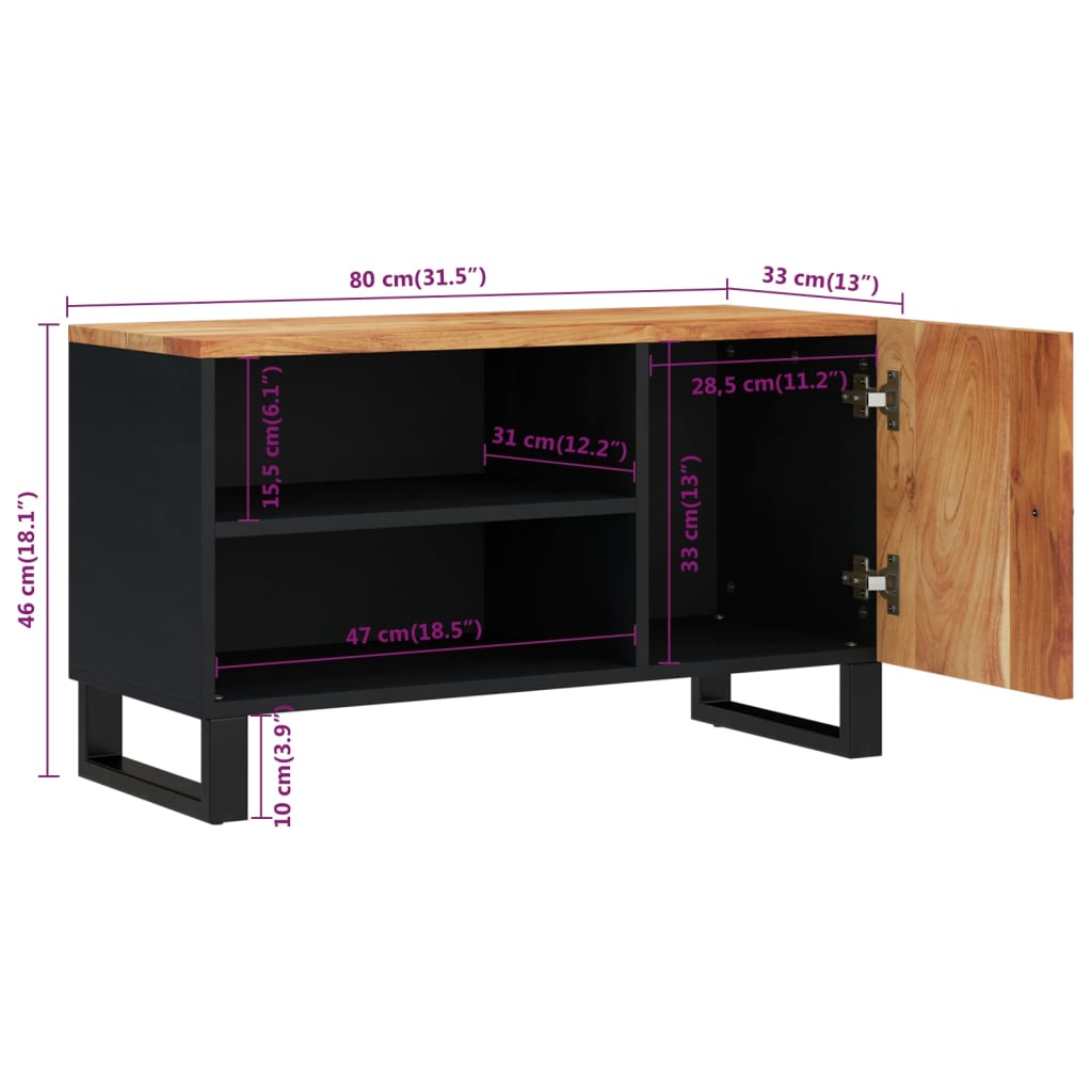 Tv-Meubel 80X33X46 Cm Massief Acaciahout En Bewerkt Hout