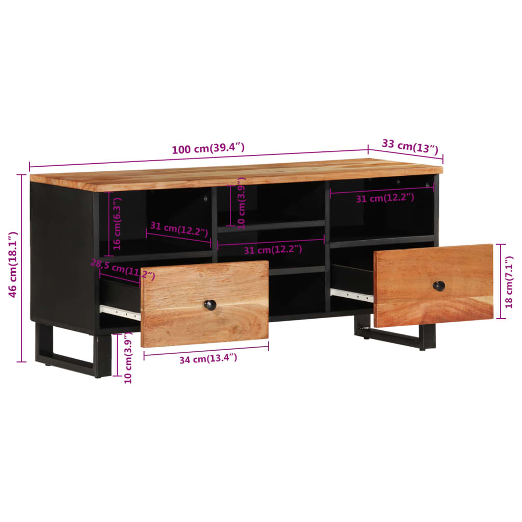 Tv-Meubel 100X33X46 Cm Massief Acaciahout En Bewerkt Hout