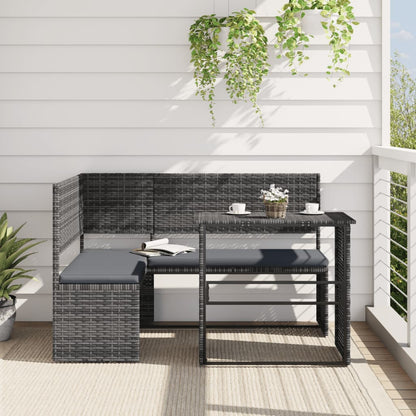 Tuinbank Met Tafel En Kussens L-Vormig Poly Rattan