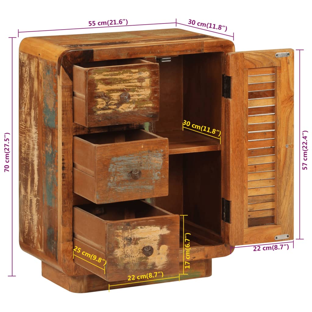 Dressoir Met 3 Lades 55X30X70 Cm Massief Gerecycled Hout