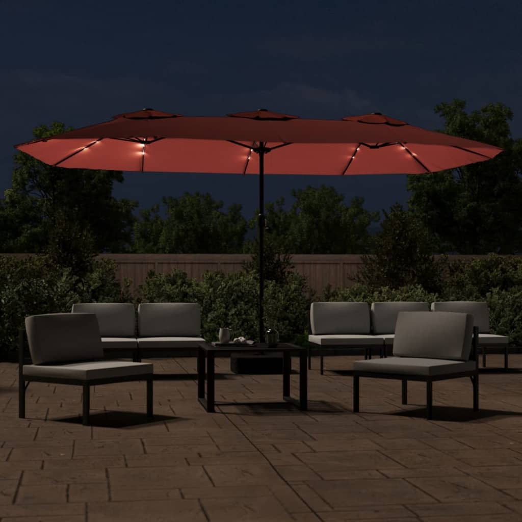 Parasol Dubbel Dak Met Led 449X245 Cm Kleurig