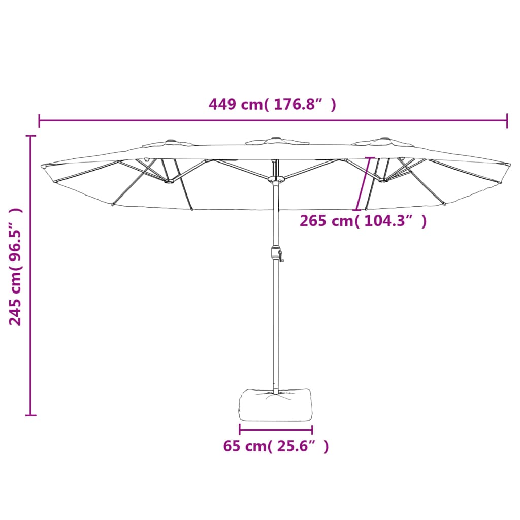 Parasol Dubbel Dak Met Led 449X245 Cm Kleurig