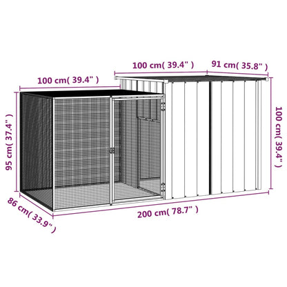 Konijnenhok 200X91X100 Cm Gegalvaniseerd Staal Grijs