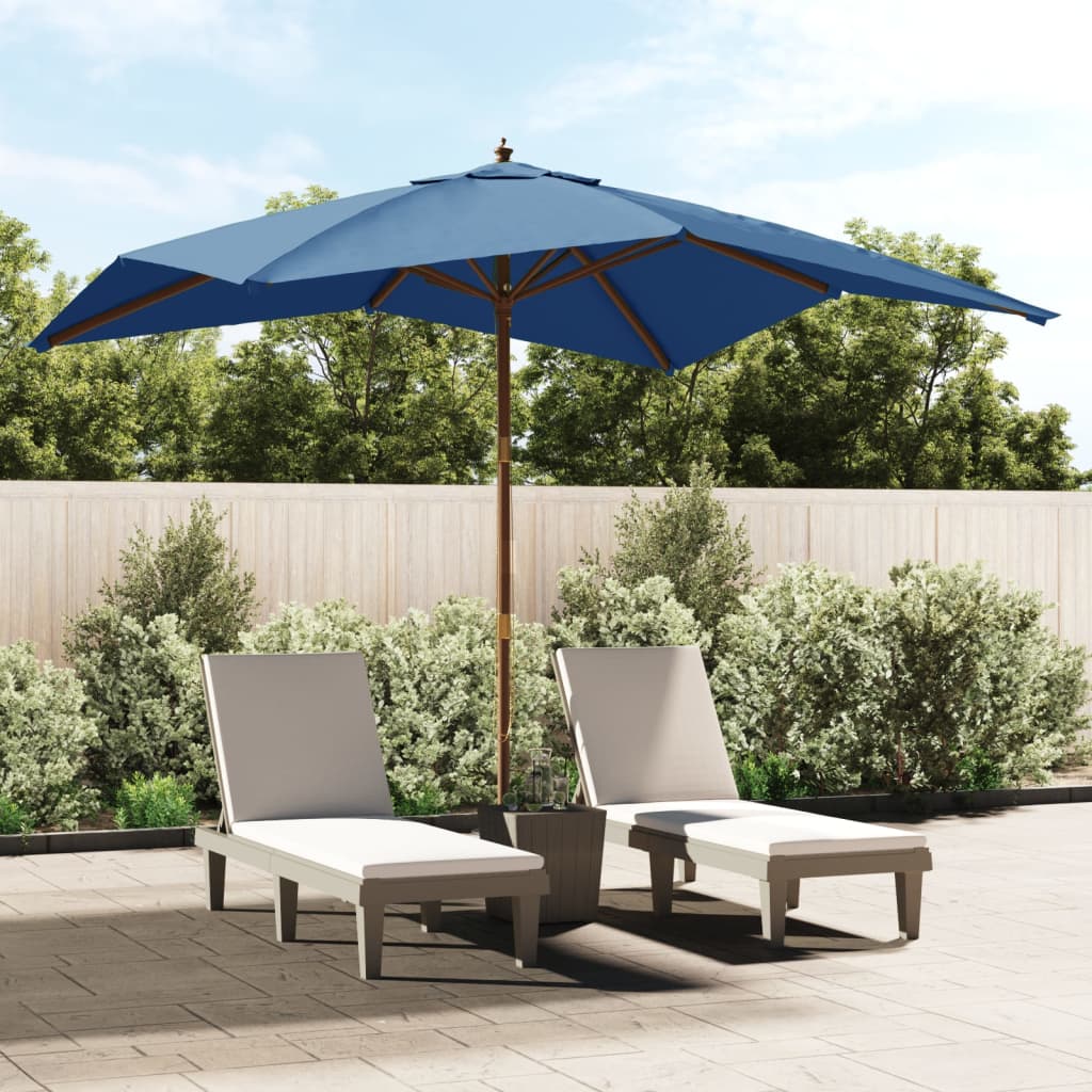 Parasol Met Houten Paal 300X300X273 Cm Azuurblauw