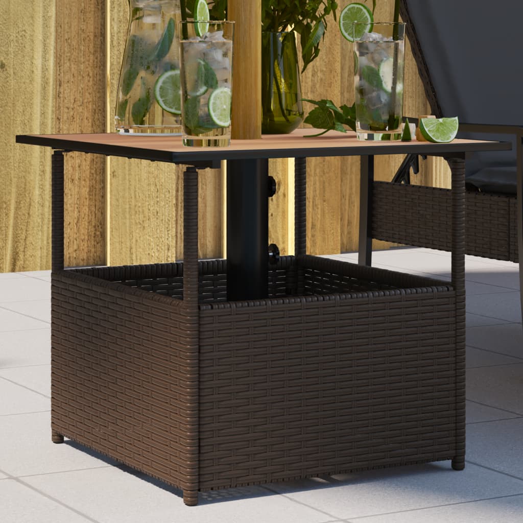 Tuintafel Met Parasolgat 55X55X46,5 Cm Poly Rattan
