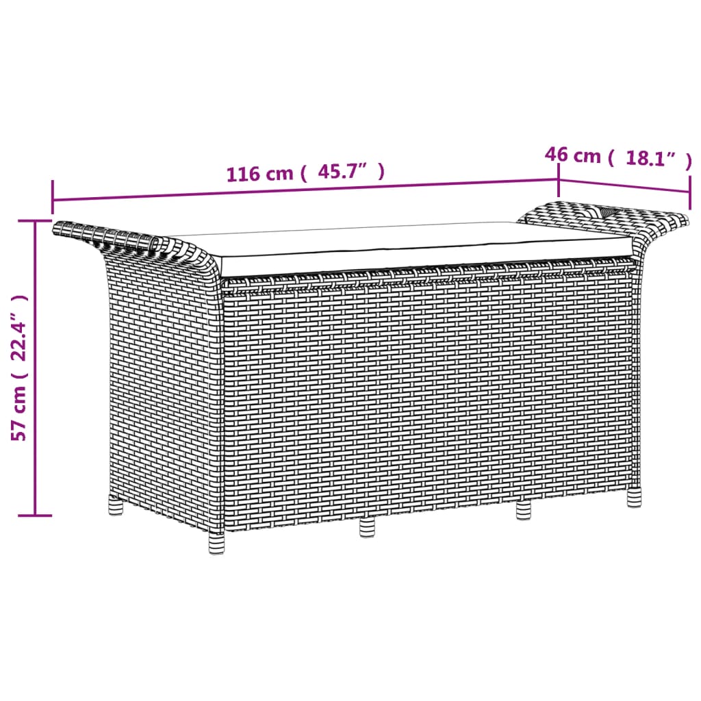 Tuinbank Met Kussen 116X46X57 Cm Poly Rattan Bruin