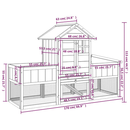 Konijnenhok 170X63X113 Cm Massief Grenenhout Grijs