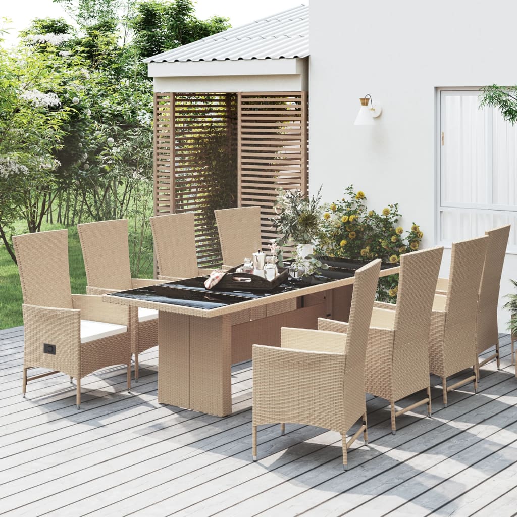 9-Delige Tuinset Met Kussens Poly Rattan Beige