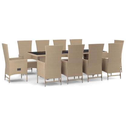11-Delige Tuinset Met Kussens Poly Rattan Beige