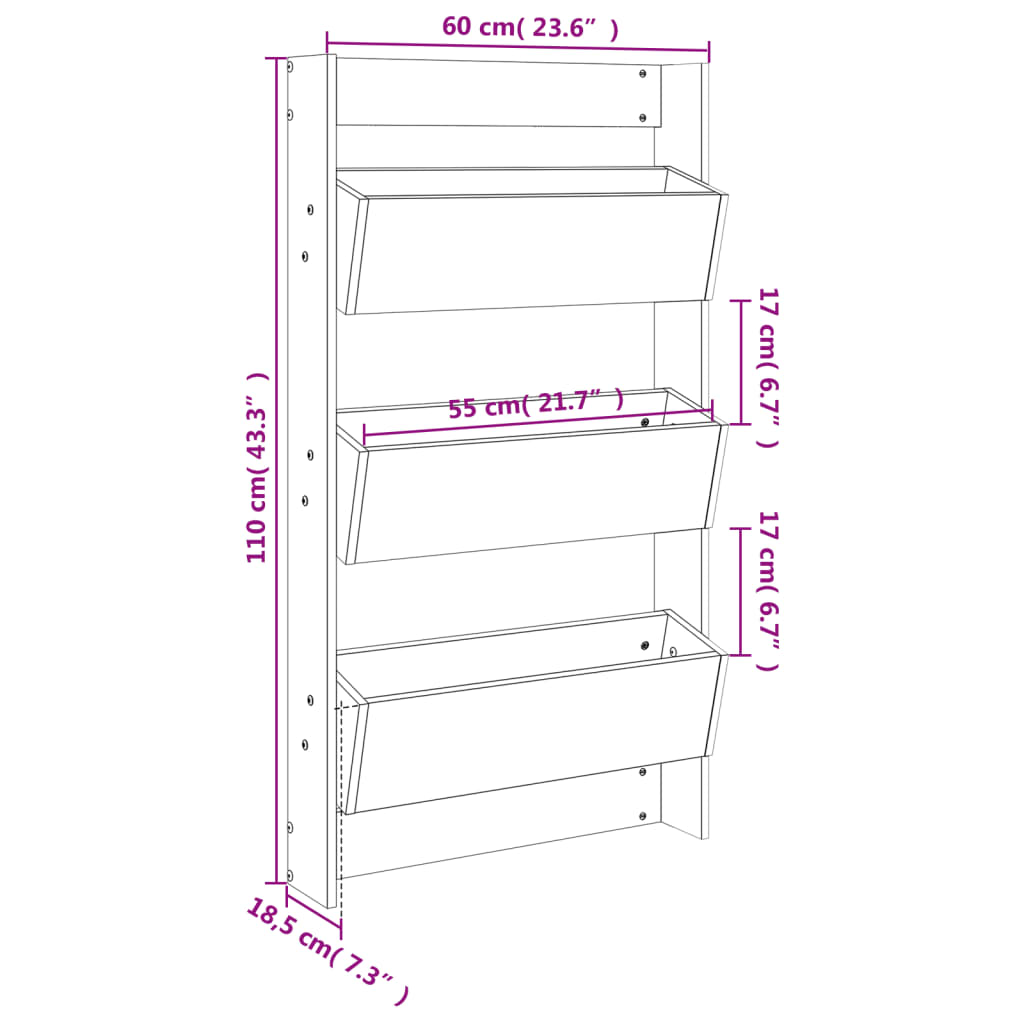 Plantenbak Wandmontage 3-Laags 60X18,5X110 Cm Grenenhout Zwart