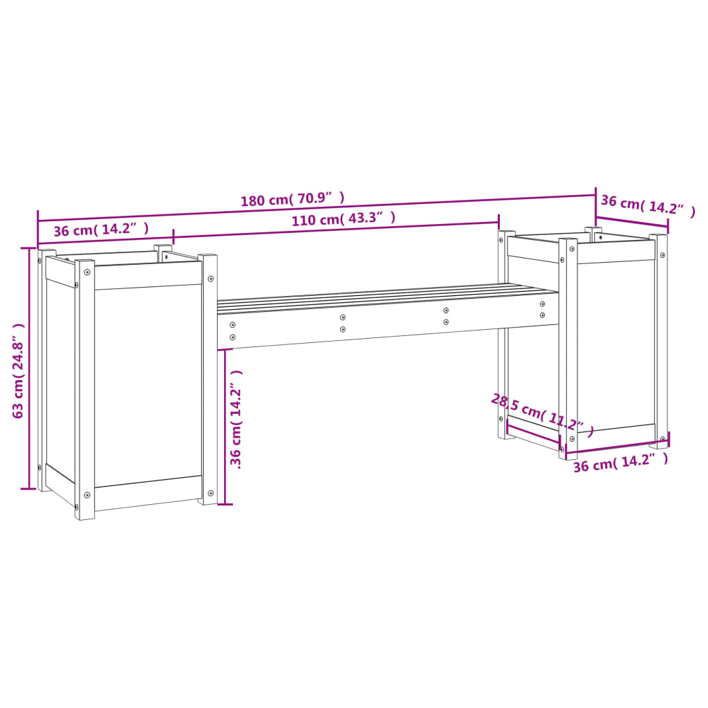 Bankje Met Plantenbakken 180X36X63 Cm Grenenhout Honingbruin