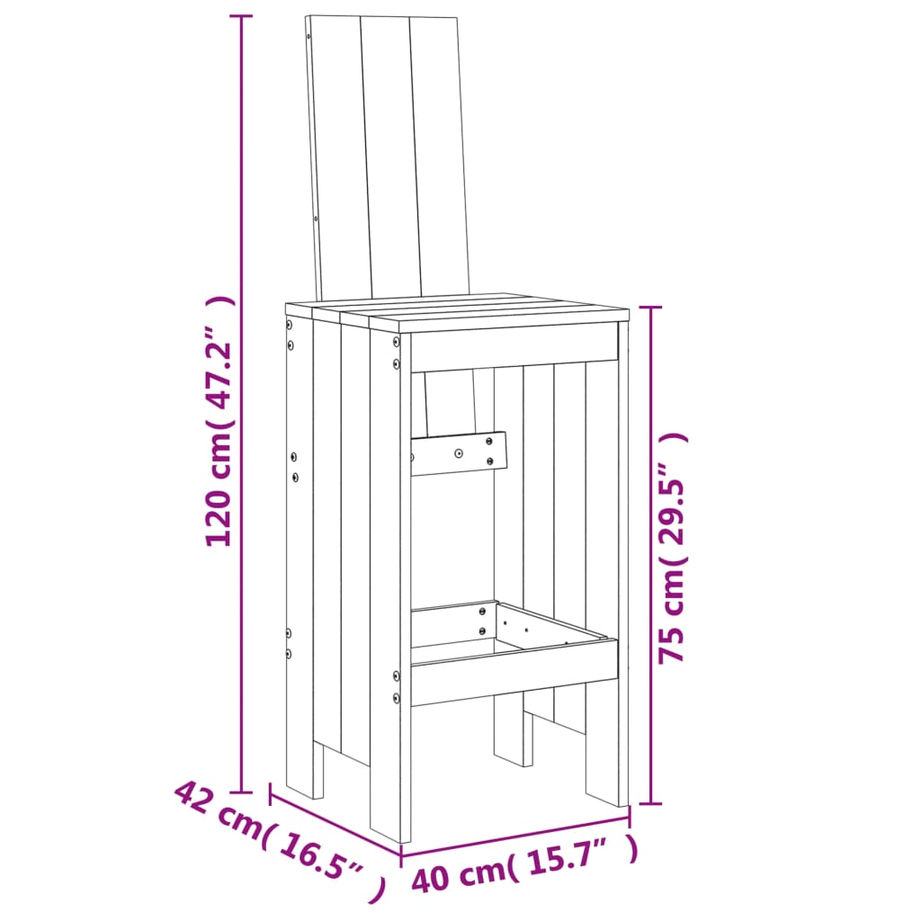 Barkrukken 2 St 40X42X120 Cm Massief Grenenhout