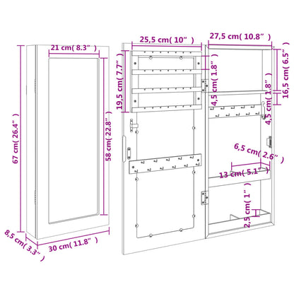 Sieradenkast Met Spiegel Wandgemonteerd 30X8,5X67 Cm Wit