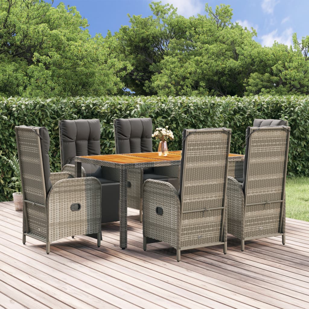7-Delige Tuinset Met Kussens Poly Rattan Grijs