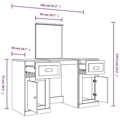 Kaptafel Met Spiegel 130X50X132,5 Cm Sonoma Eikenkleurig