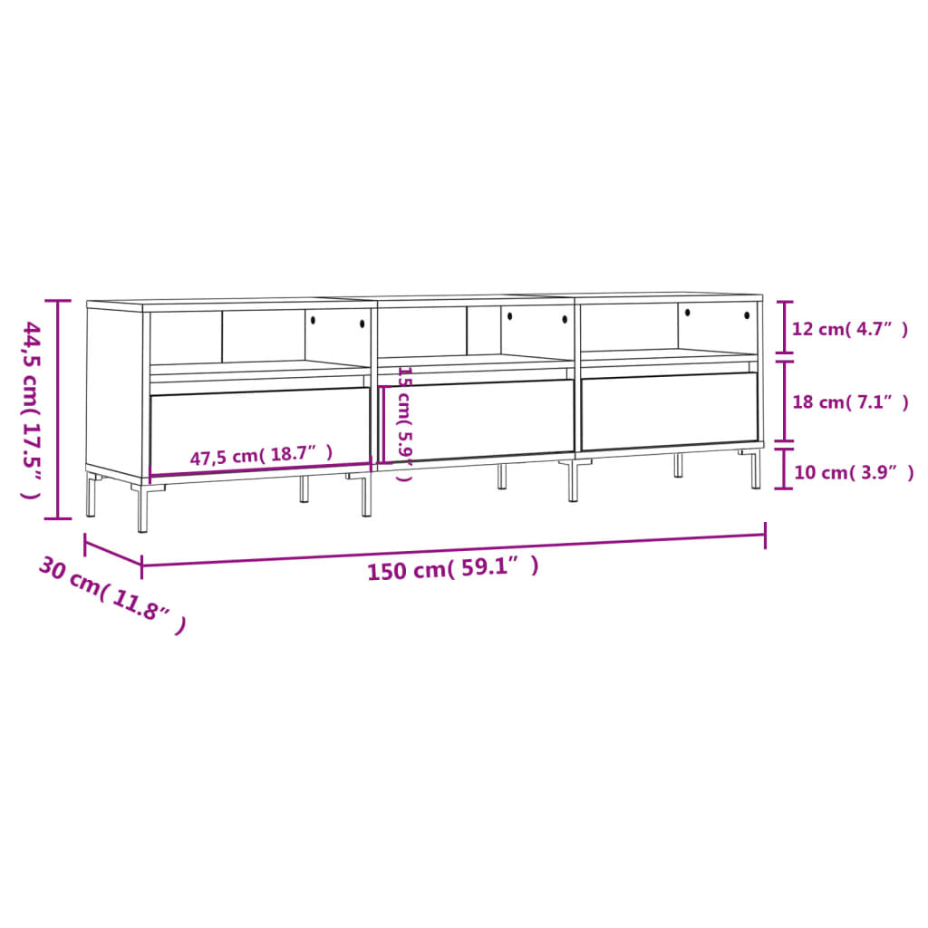 Tv-Meubel 150X30X44,5 Cm Bewerkt Hout Wit