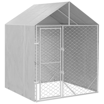 Hondenkennel Met Dak 2X2X2,5 M Gegalvaniseerd Staal Zilver