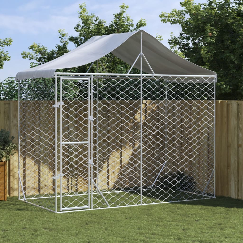 Hondenkennel Met Dak 3X9X2,5 M Gegalvaniseerd Staal Zilverkleur