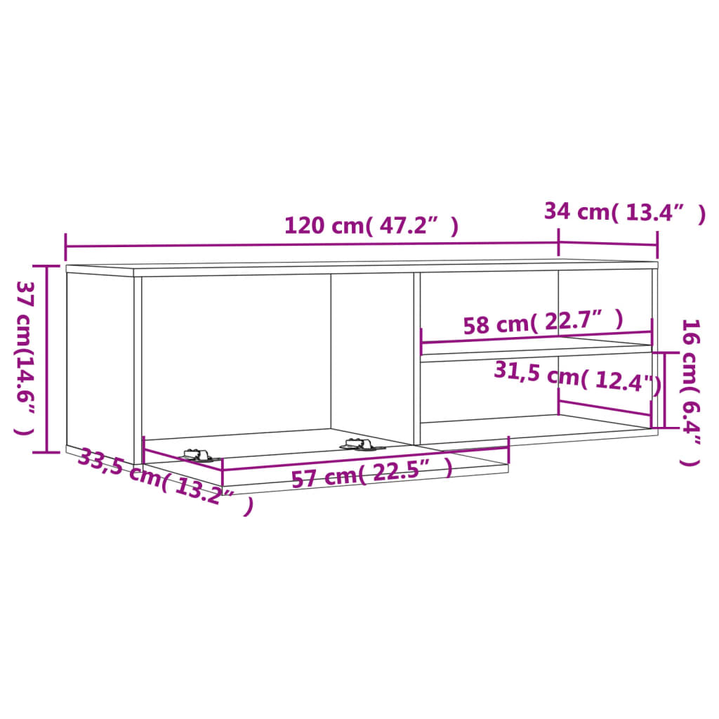 Tv-Meubel 120X34X37 Cm Bewerkt Hout Eikenkleurig