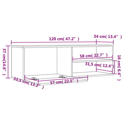 Tv-Meubel 120X34X37 Cm Bewerkt Hout Eikenkleurig