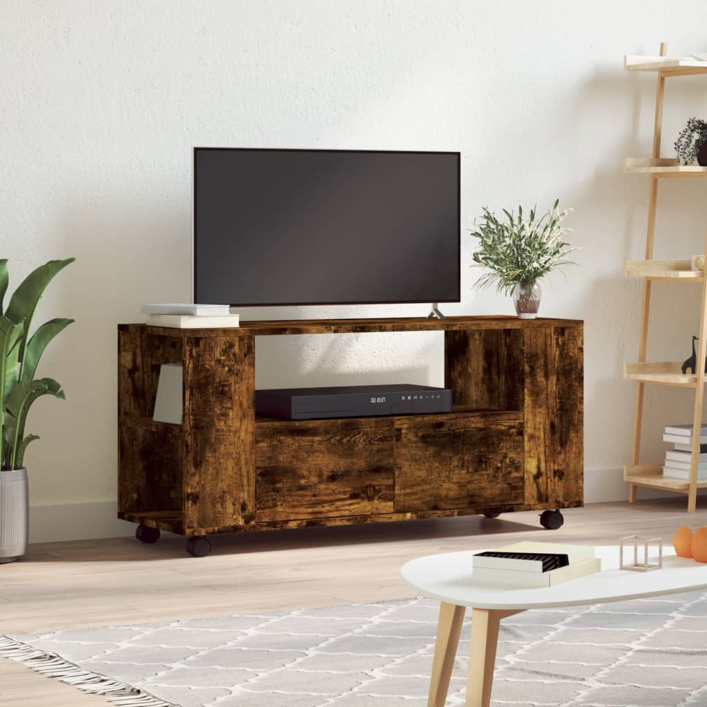 Tv-Meubel Met Wielen 102X34,5X43 Cm Bewerkt Hout