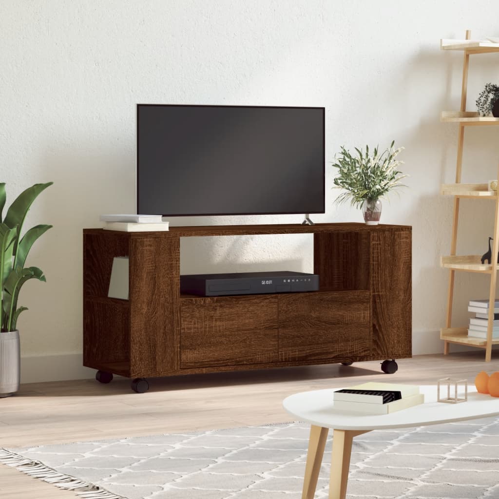 Tv-Meubel Met Wielen 102X34,5X43 Cm Bewerkt Hout