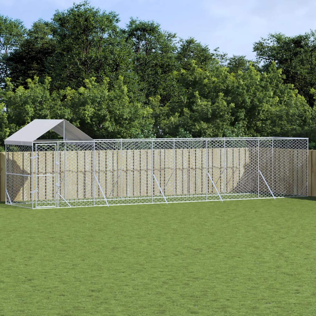 Hondenkennel Met Dak 6X2X2,5 M Gegalvaniseerd Staal Zilverkleur