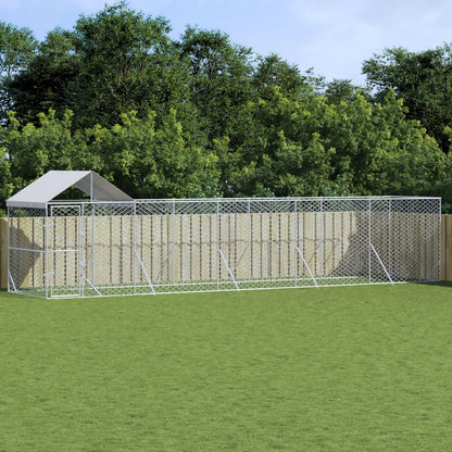 Hondenkennel Met Dak 6X2X2,5 M Gegalvaniseerd Staal Zilverkleur