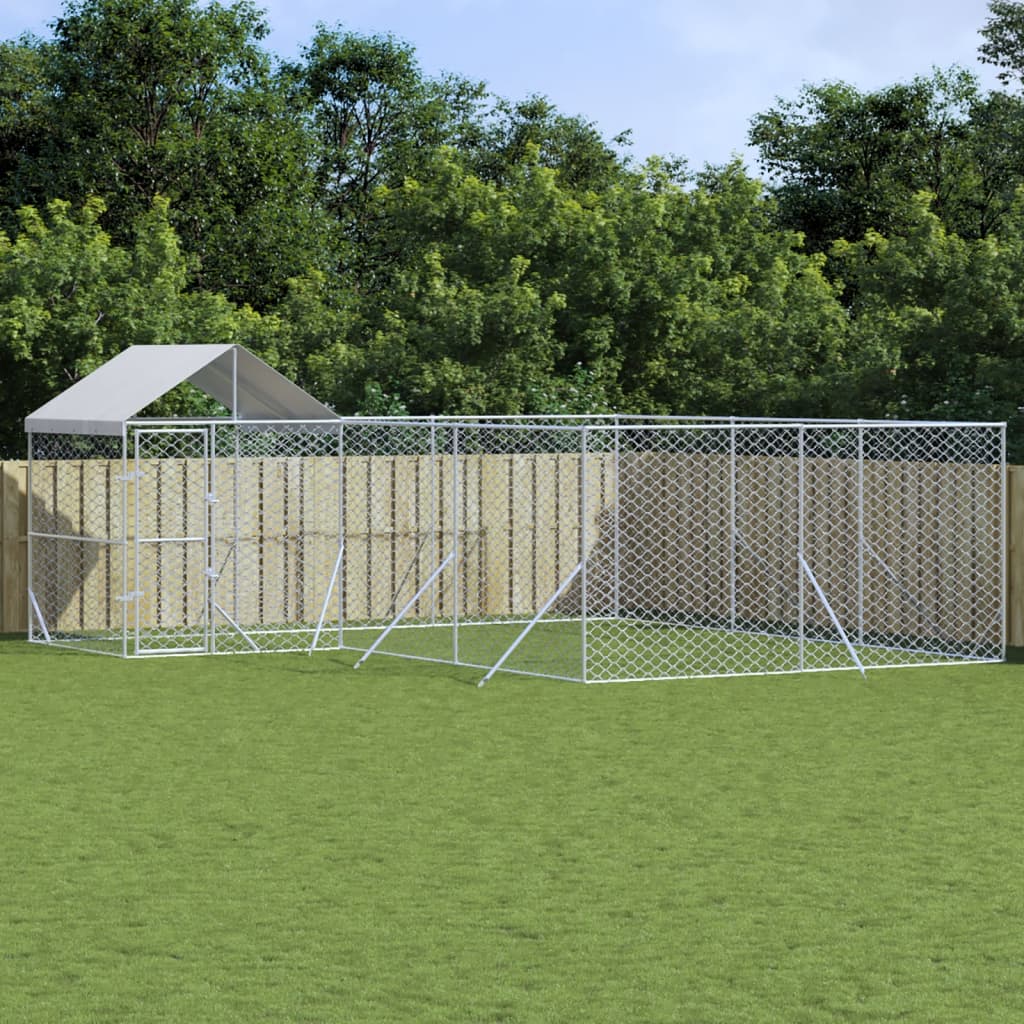 Hondenkennel Met Dak 10X8X2,5 M Gegalvaniseerd Staal Zilver