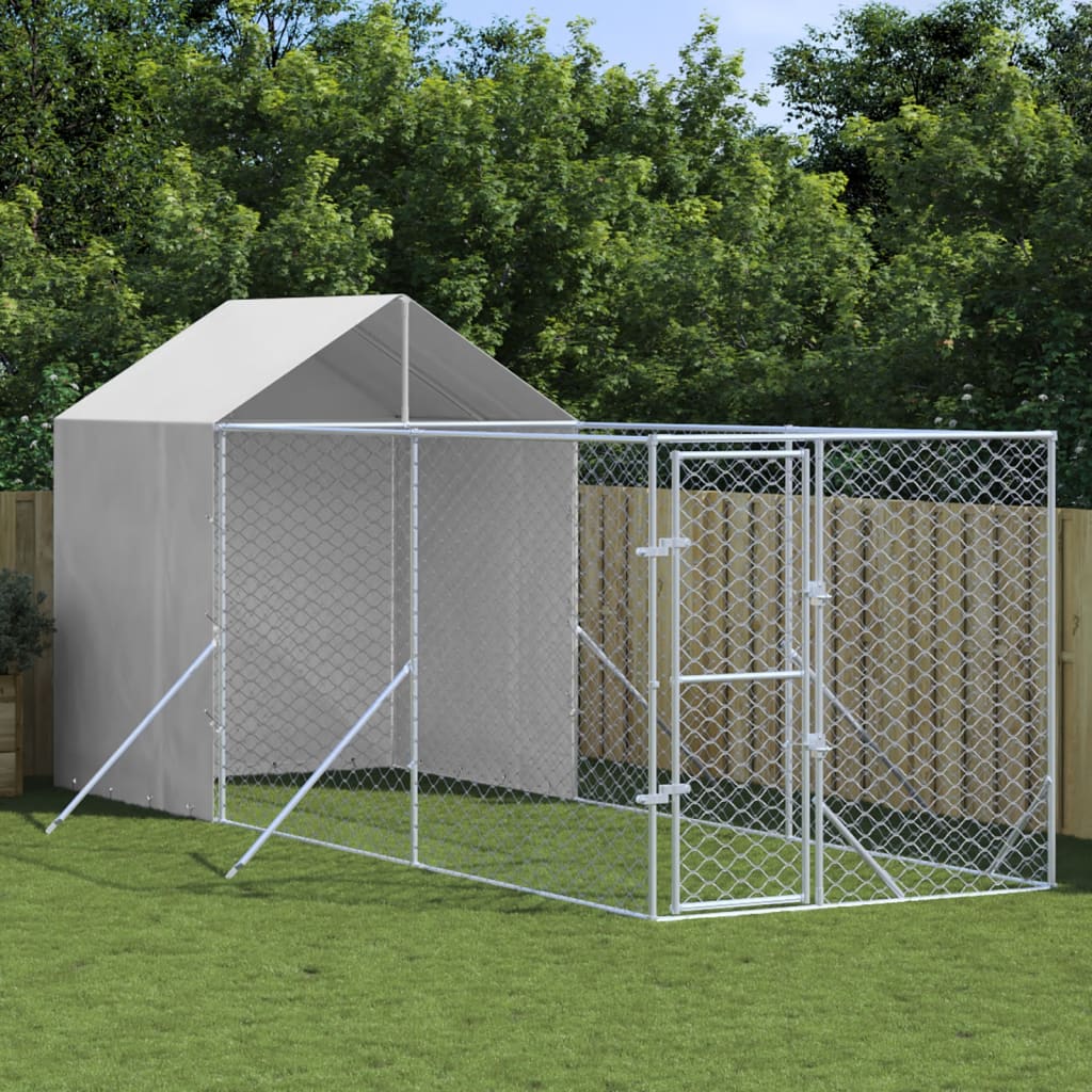 Hondenkennel Met Dak 2X2X2,5 M Gegalvaniseerd Staal Zilver