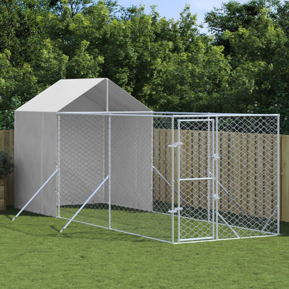 Hondenkennel Met Dak 2X2X2,5 M Gegalvaniseerd Staal Zilver