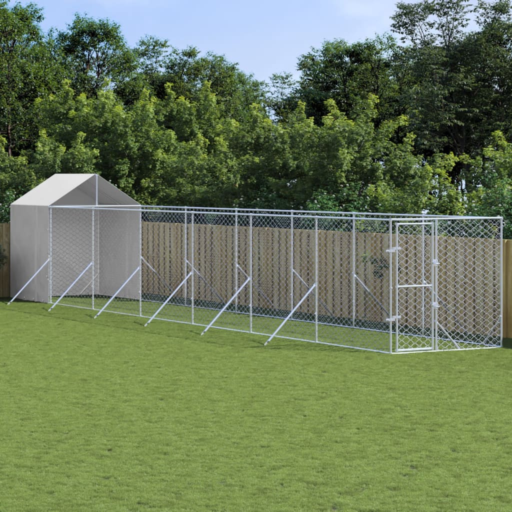 Hondenkennel Met Dak 2X2X2,5 M Gegalvaniseerd Staal Zilver