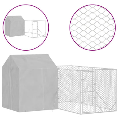 Hondenkennel Met Dak 4X4X2,5 M Gegalvaniseerd Staal Zilver