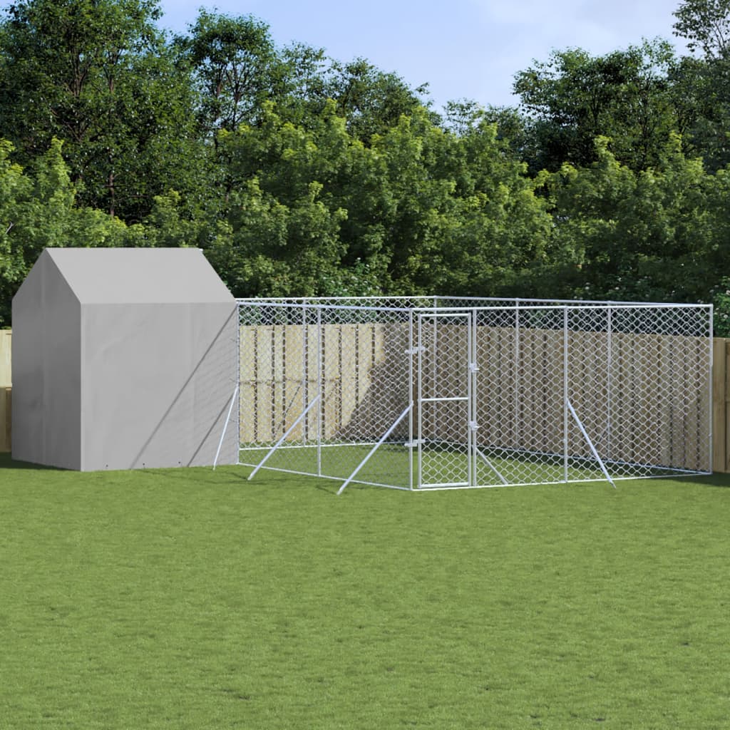 Hondenkennel Met Dak 4X4X2,5 M Gegalvaniseerd Staal Zilver