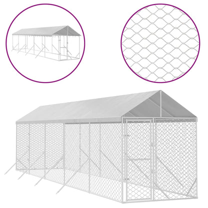 Hondenkennel Met Dak 2X10X2,5 M Gegalvaniseerd Staal Zilver