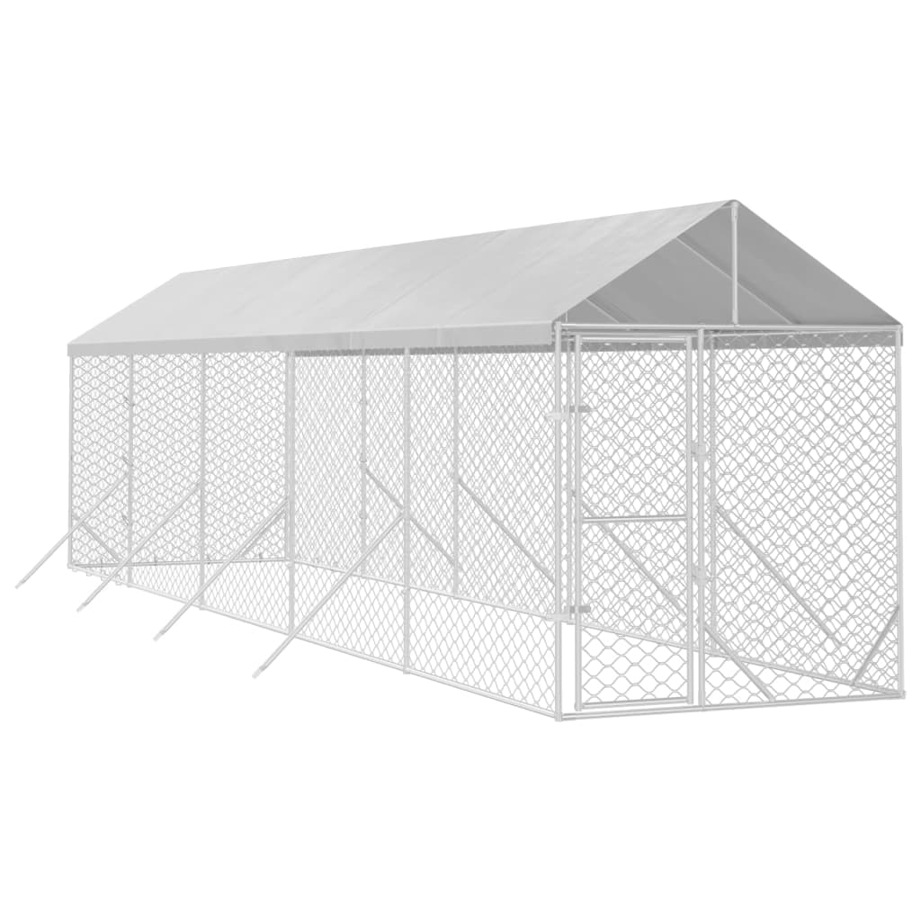 Hondenkennel Met Dak 2X10X2,5 M Gegalvaniseerd Staal Zilver