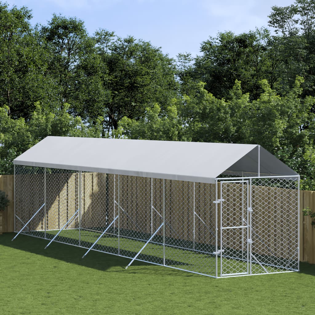 Hondenkennel Met Dak 2X10X2,5 M Gegalvaniseerd Staal Zilver