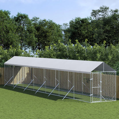 Hondenkennel Met Dak 2X10X2,5 M Gegalvaniseerd Staal Zilver
